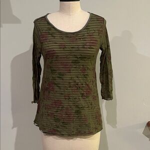 Anthropologie mesh top size small green floral stripe